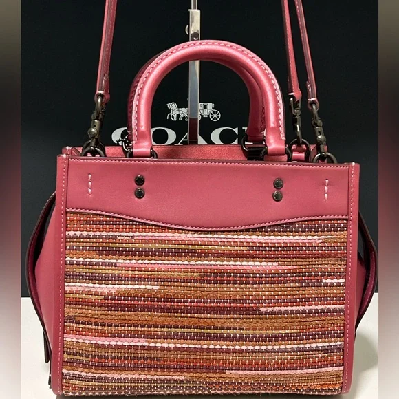 COACH Rogue 25 Upwoven Leather and Smooth Glovetanned Leather in Rouge/Multi - Picture 5 of 17